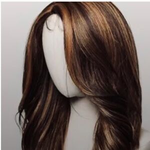 22” Brown Highlighted  Topper Wavy Synthetic Hair